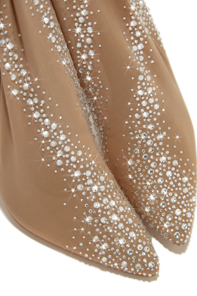 Load image into Gallery viewer, Nude Pointed Toe Rhinestone Boots
