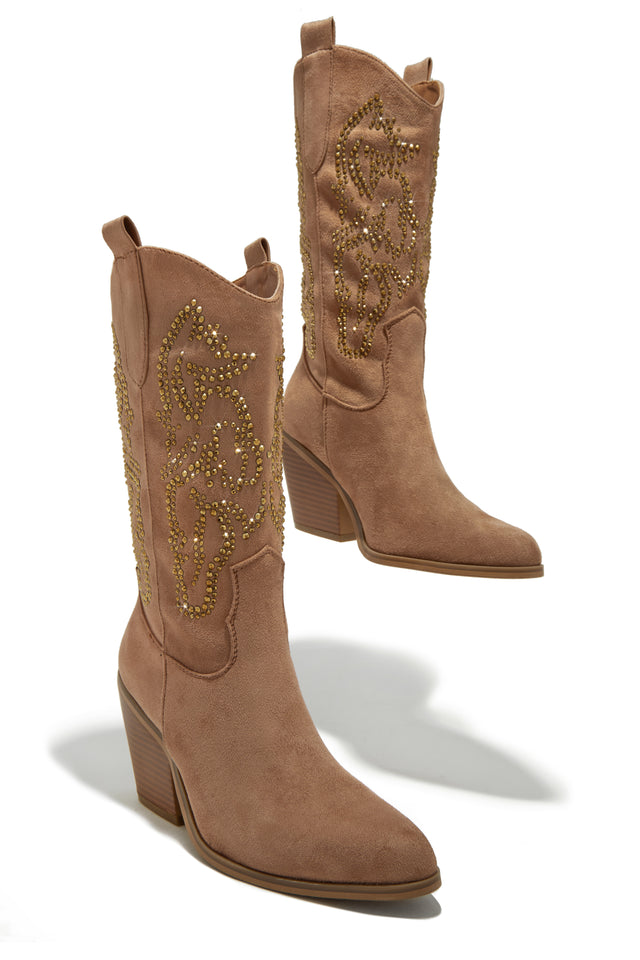 Load image into Gallery viewer, Nude Rhinestone Cowgirl Boots
