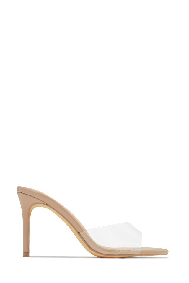Load image into Gallery viewer, Alaiya Clear Strap Mid Heel Mules - Nude
