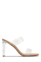 Load image into Gallery viewer, Nude Slip On High Heel Mules With Clear Straps
