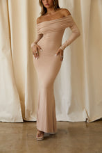 Load image into Gallery viewer, Nude Off The Shoulder Maxi Dress
