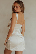 Load image into Gallery viewer, Nude Dress with Pearl Statement Earrings

