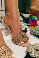 Nude Embellished Mule Heels