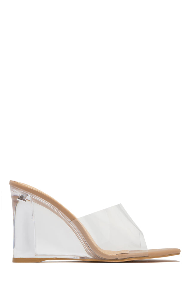 Miss Lola Devica Nude Clear Wedge Heel Mules MISS LOLA