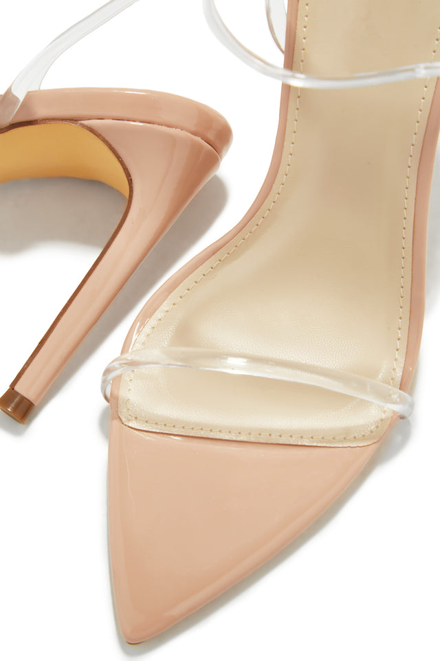 Load image into Gallery viewer, Nude Open Pointed Toe Single Sole Heels with Clear Straps
