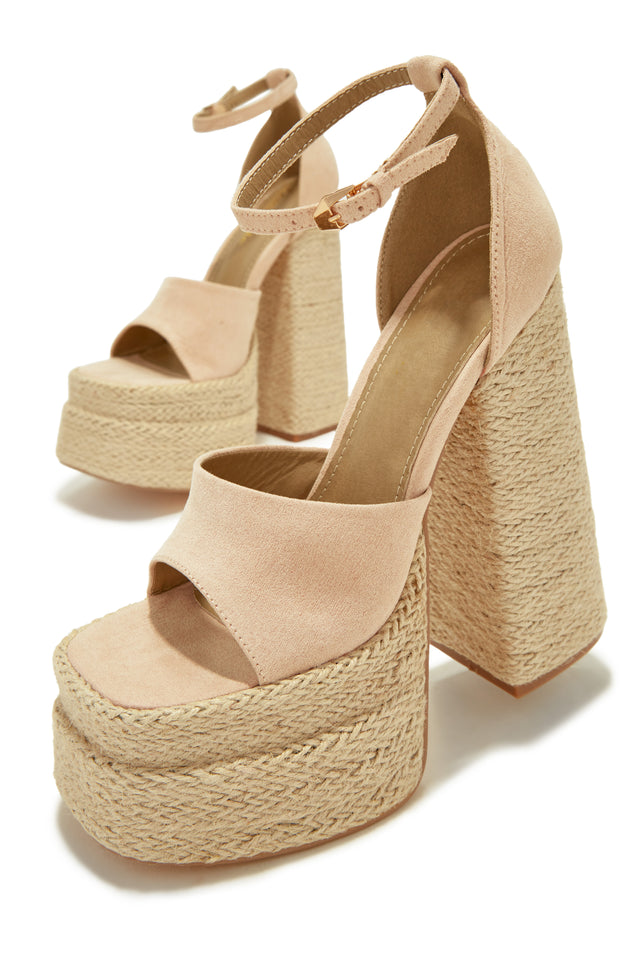 Load image into Gallery viewer, Nude Platform High Heels with Espadrille Detailing
