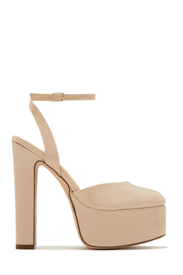 Load image into Gallery viewer, Nude Pat Platform Block High Heels

