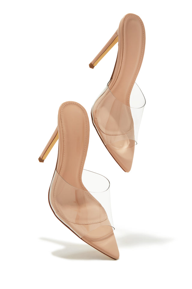 Load image into Gallery viewer, Ionic Clear Strap High Heel Mules - Nude
