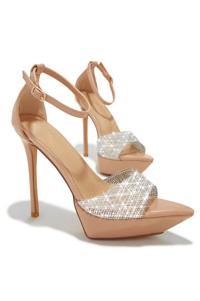 Load image into Gallery viewer, Girly Nude Heels With Rhinestones
