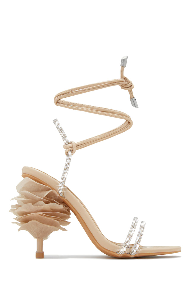 Load image into Gallery viewer, Nude Embellished Single Sole with Flower Petal Heel Detailing
