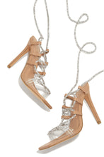 Load image into Gallery viewer, Birthday Wishes Embellished Lace Up Heels - Nude
