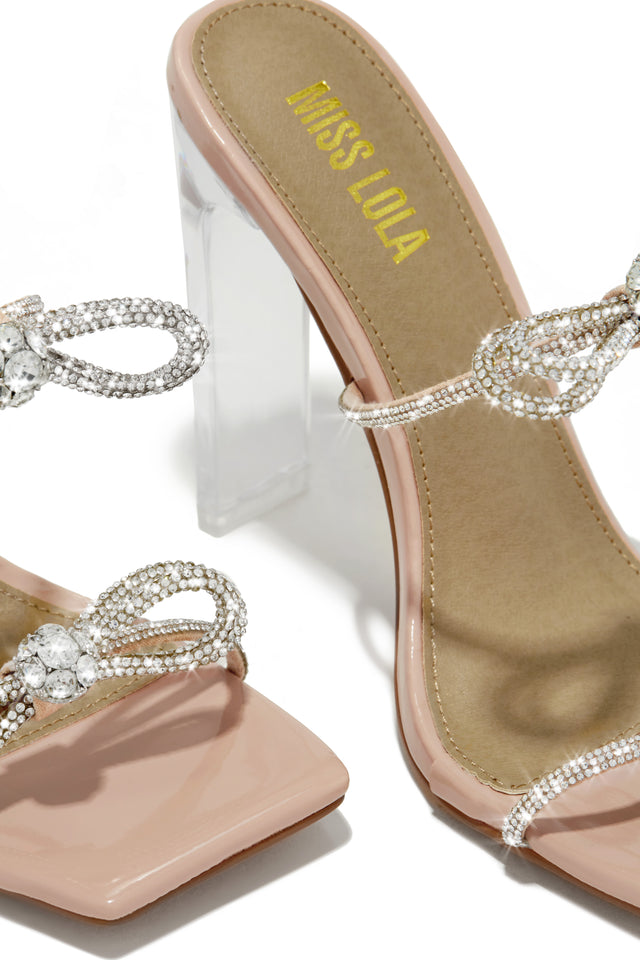 Load image into Gallery viewer, Life Is A Party Embellished High Heel Mules - Nude
