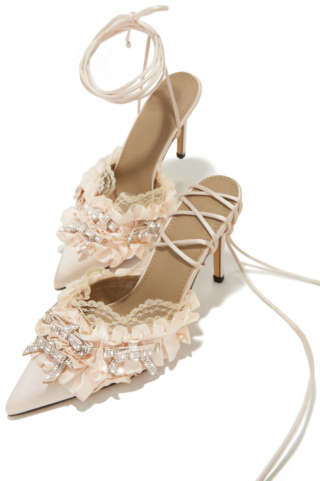 Load image into Gallery viewer, Nude Lace Up Heel Pumps
