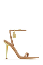 Load image into Gallery viewer, Nude Single Sole High Heels with Gold-Tone Lock &amp; Key Pendant
