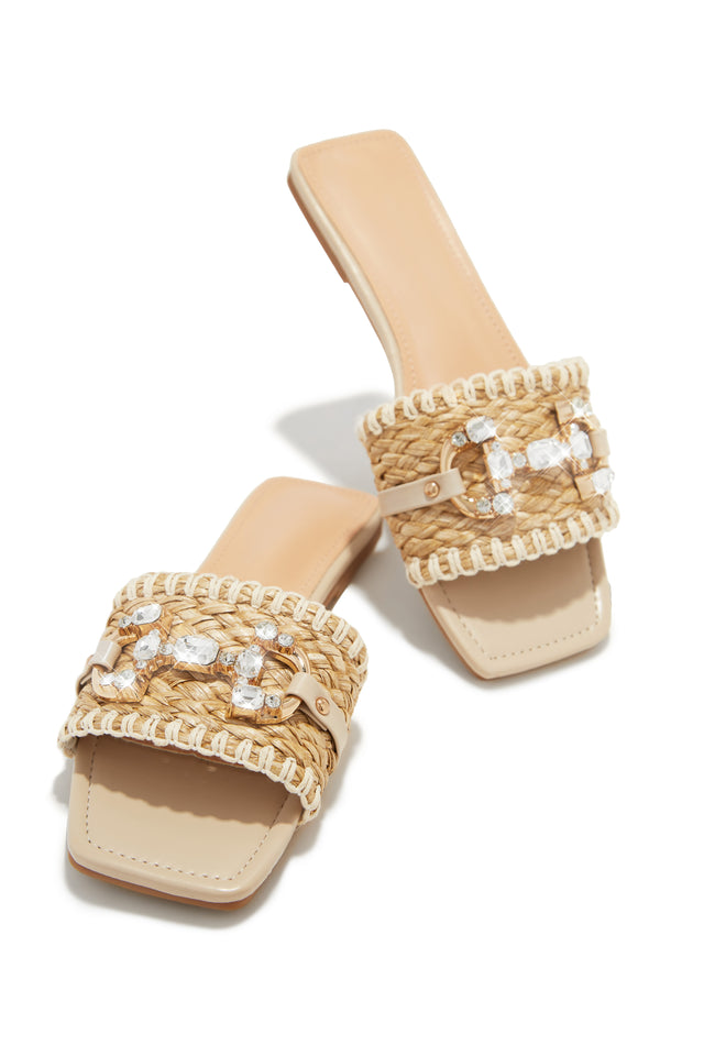 Load image into Gallery viewer, Nude Slip On Sandals with Embellished Detailing
