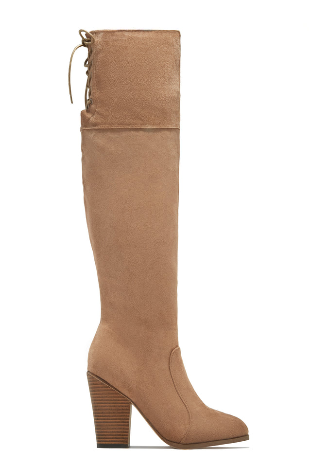 Load image into Gallery viewer, Roadie Over The Knee Block Heel Boots - Taupe

