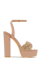 Load image into Gallery viewer, Arabella Embellished Platform Block Heels - Nude
