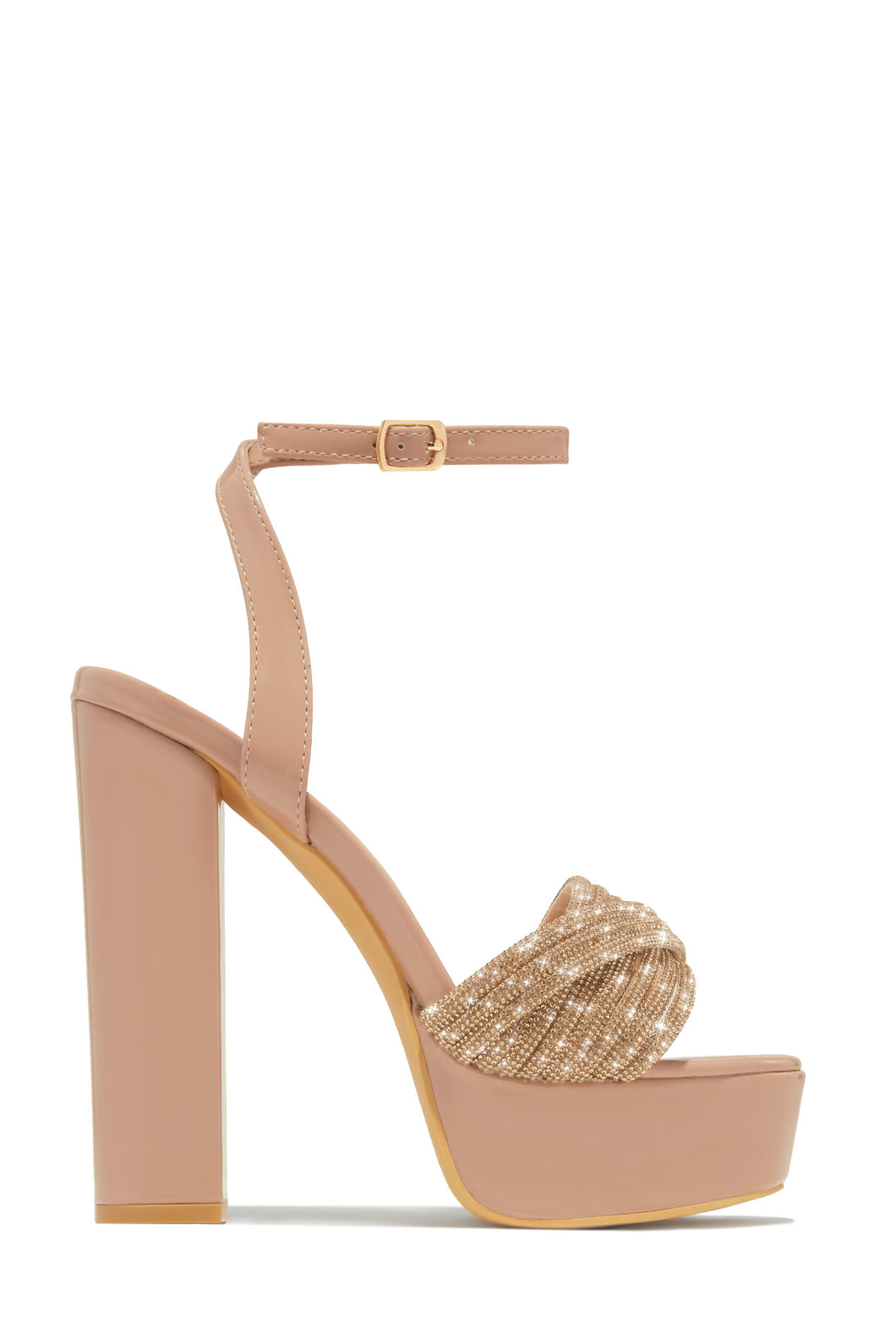 Arabella Embellished Platform Block Heels - Nude
