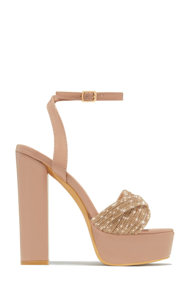 Load image into Gallery viewer, Arabella Embellished Platform Block Heels - Nude
