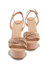 Load image into Gallery viewer, Arabella Embellished Platform Block Heels - Nude
