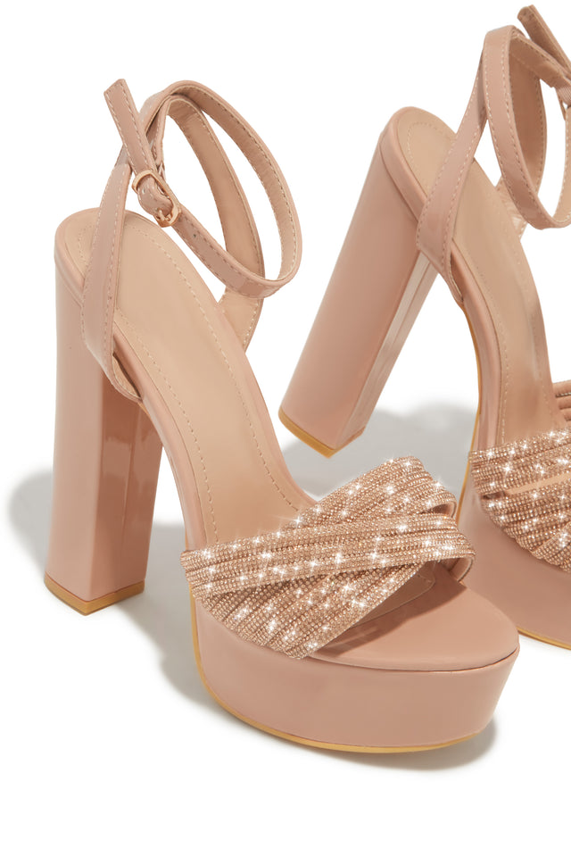 Load image into Gallery viewer, Arabella Embellished Platform Block Heels - Nude
