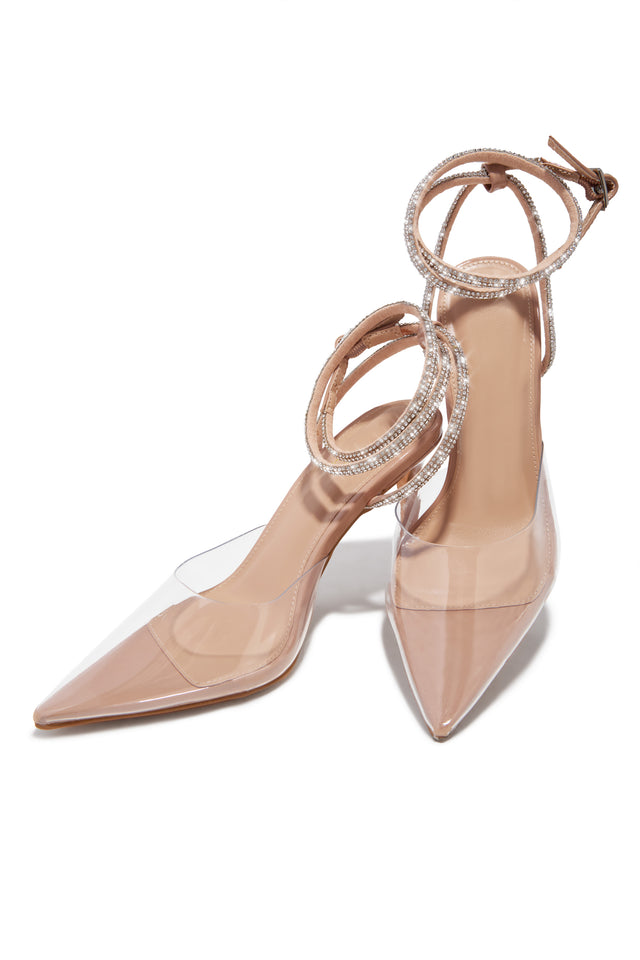 Load image into Gallery viewer, Special Guest Embellished Clear Heels - Nude
