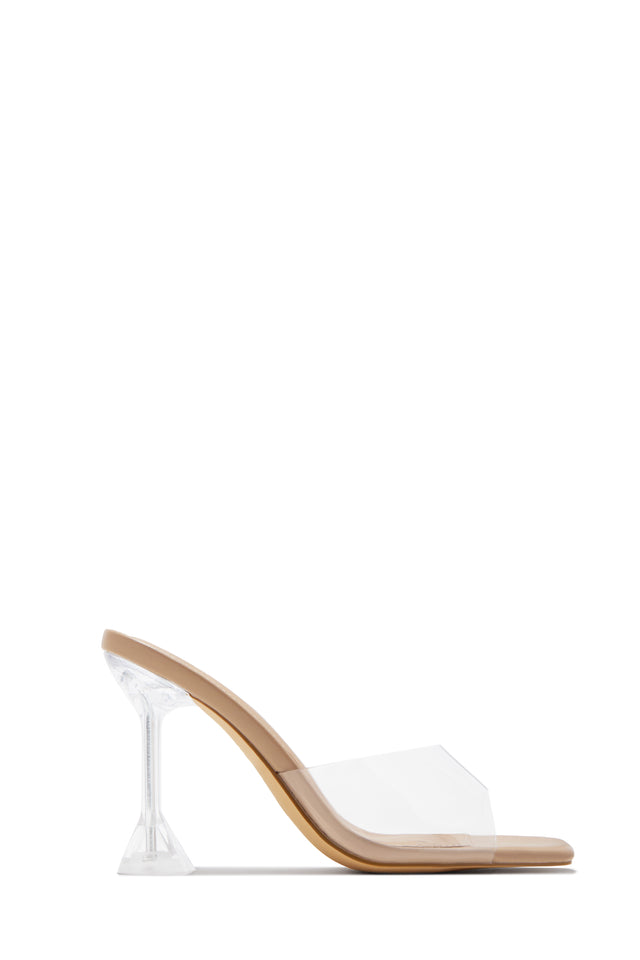 Demie Clear Strap Mule Heels - Nude