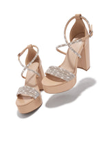 Load image into Gallery viewer, Special Nights Embellished Platform Block Heels - Nude
