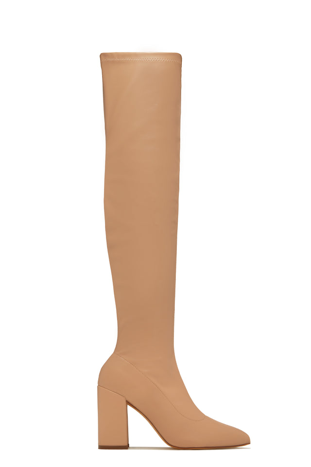 Load image into Gallery viewer, Make A Statement Block Heel Over The Knee Boots - Nude
