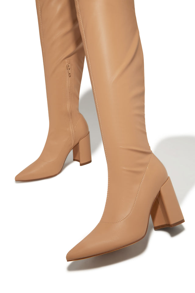 Load image into Gallery viewer, Make A Statement Block Heel Over The Knee Boots - Nude
