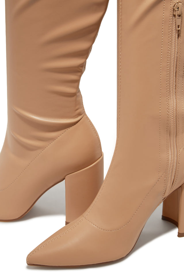 Load image into Gallery viewer, Make A Statement Block Heel Over The Knee Boots - Nude
