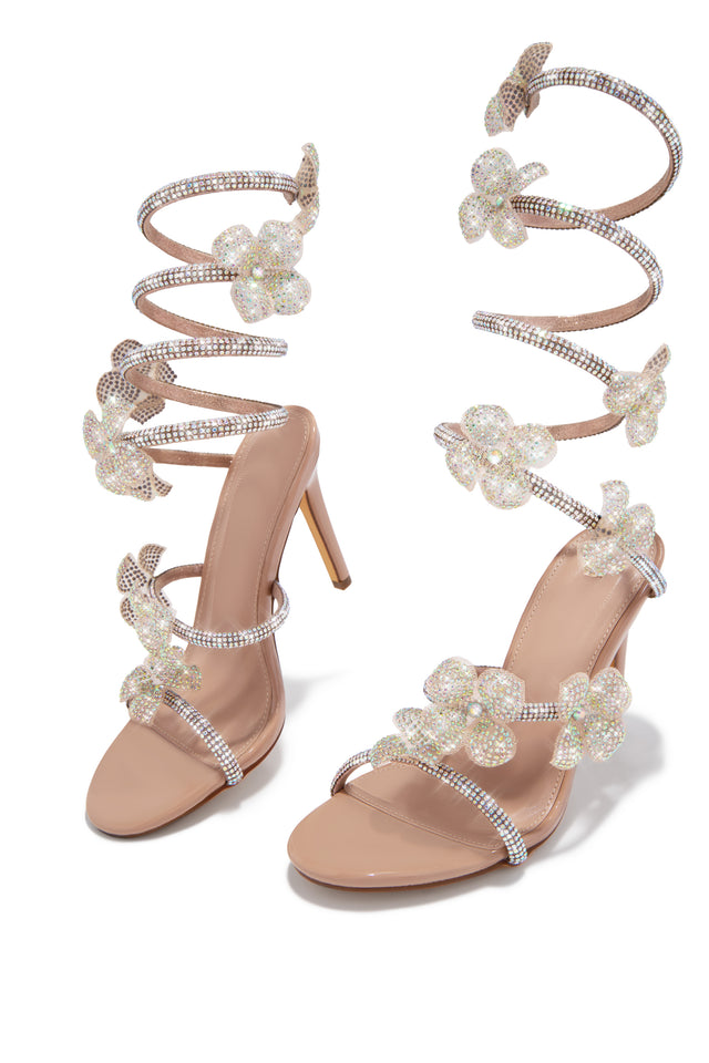 Load image into Gallery viewer, Flora Embellished Around The Ankle Coil Heels - Nude
