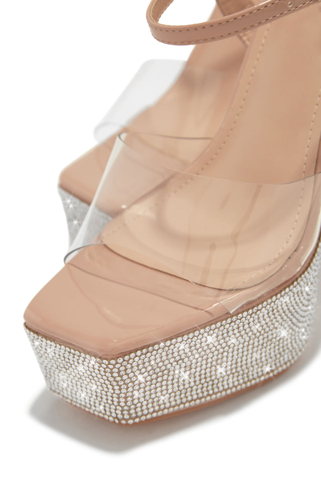 Load image into Gallery viewer, Nude Platform Embellished High Heels

