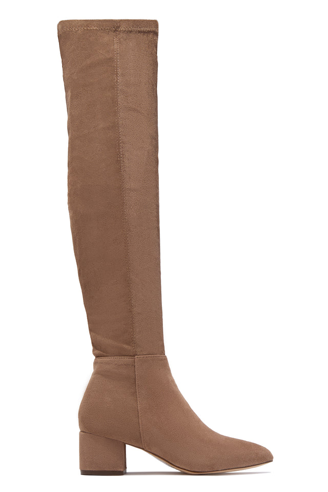 Load image into Gallery viewer, New Moon Over The Knee Block Heel Boots - Taupe
