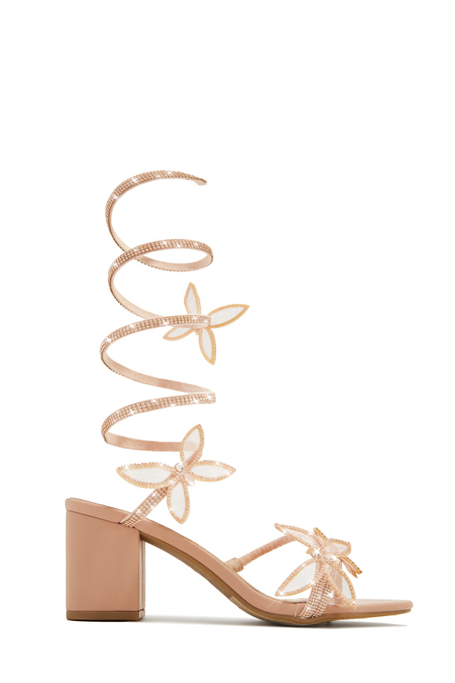 Load image into Gallery viewer, Fantasy Embellished Around The Ankle Coil Block Heels - Nude
