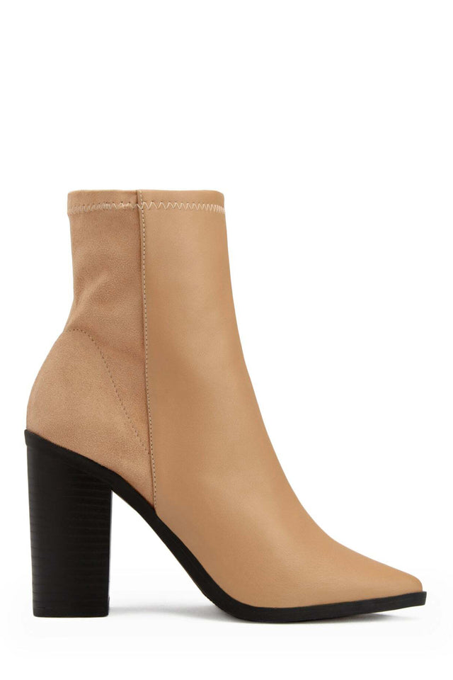 Miss Lola Triumph Nude Block Heel Ankle Boots MISS LOLA
