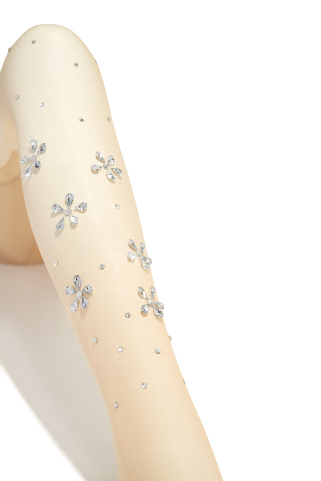 Load image into Gallery viewer, Flower Stone Embellished Nude Tights

