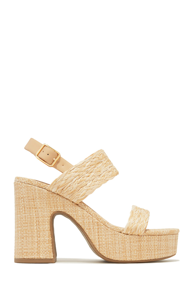 Load image into Gallery viewer, Natural Faux-Raffia Chunky Platform Heels
