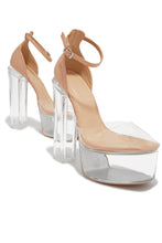 Load image into Gallery viewer, Adore Me Ankle Strap Platform Block High Heels - Nude
