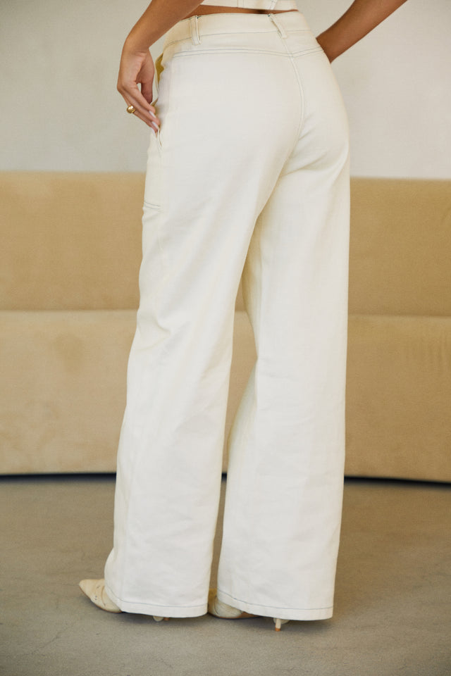 Load image into Gallery viewer, Green Contrast Stitching Wide Leg Pant
