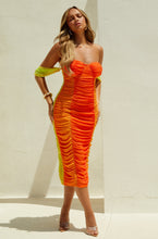 Load image into Gallery viewer, Ruched Orange and yellow Dress
