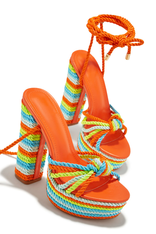 Load image into Gallery viewer, Kayden Lace Up Platform Block Heels - Orange
