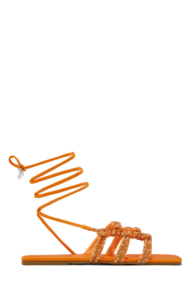 Load image into Gallery viewer, Ibiza Nights Embellished Lace Up Sandals - Orange
