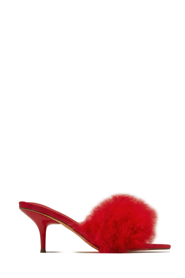 Load image into Gallery viewer, Pamela Faux Fur Mid Heel Mules - Red
