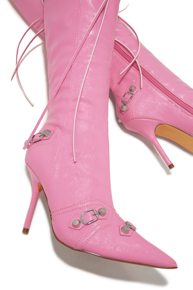 Load image into Gallery viewer, Pink Knee High Closed Pointed Toe Boots
