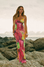 Load image into Gallery viewer, Model Standing on Rocks Wearing pink Multi Maxi Dress
