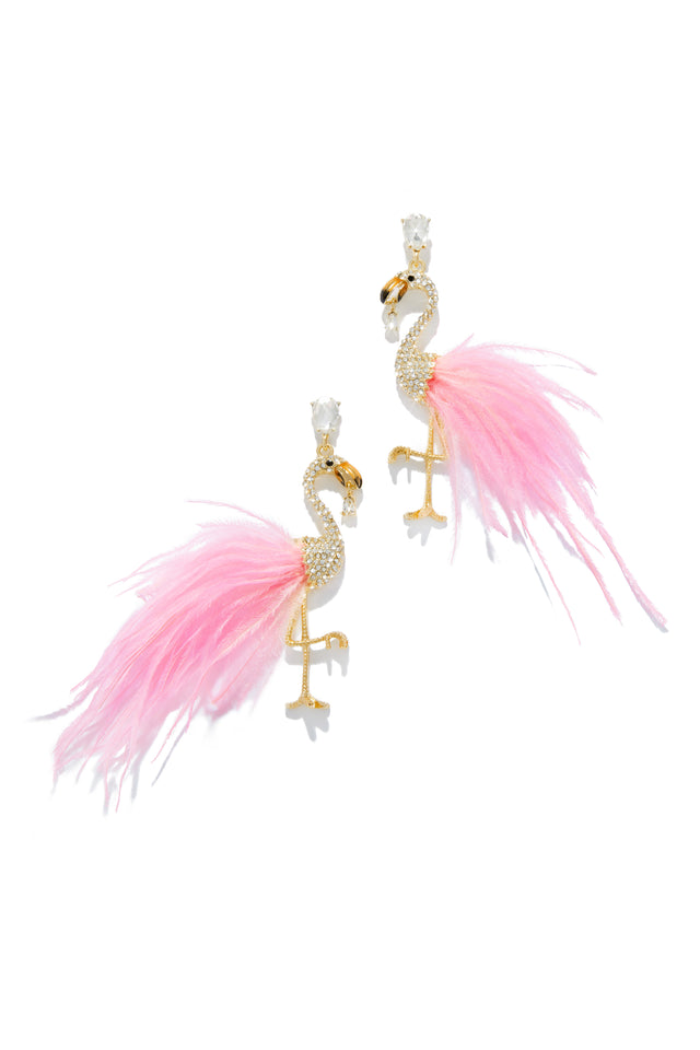 Load image into Gallery viewer, Aruba Faux Feather Flamingo Earring - White

