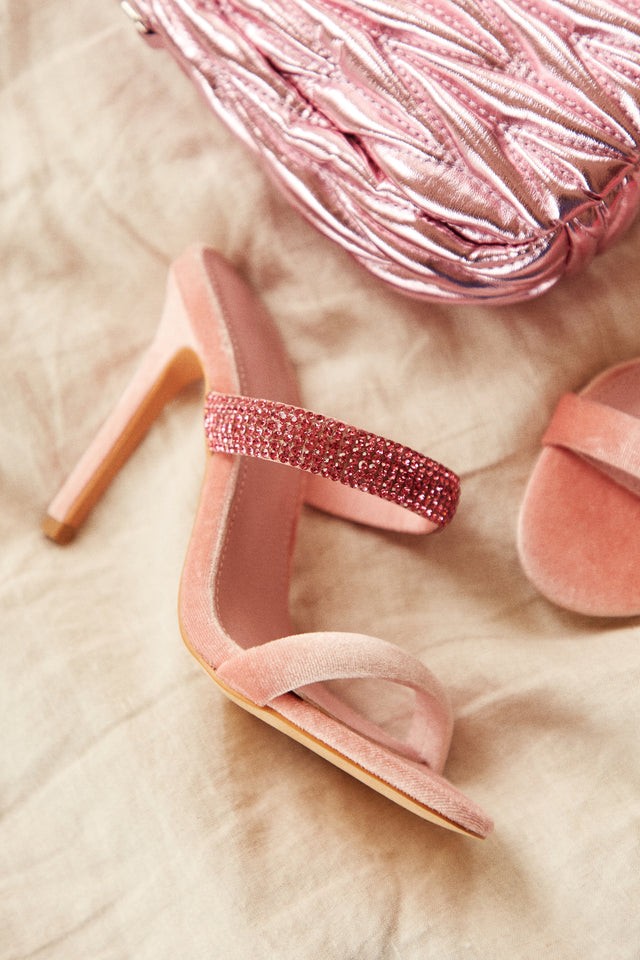 Load image into Gallery viewer, Pink Single Sole Rhinestone Heels

