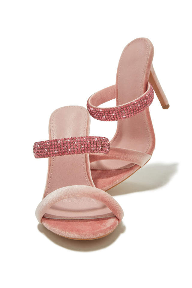 Load image into Gallery viewer, Pink Single Sole Velvet Rhinestone Mules
