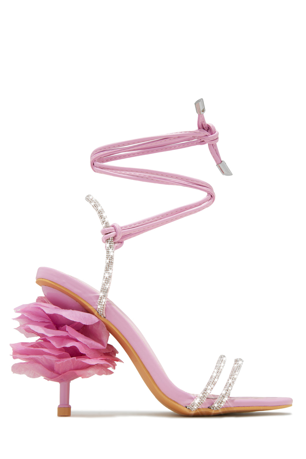 Pink Embellished Lace Up Heels